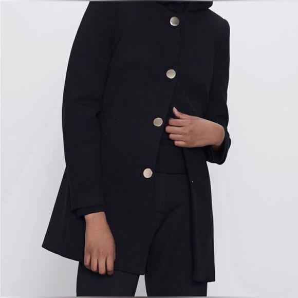 Zara black frock coat collarless blazer with gold buttons sz small - Picture 7 of 12